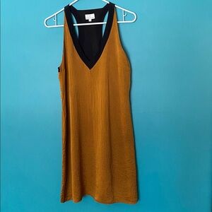 Miguelina Silk Gold & Black Shift Dress S